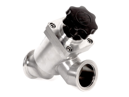 Клапан вакуумный прямоточный  GD-16(45˚) KF16 Ручной уплотнение - Фторэластомерное материал - Нержавеющая сталь 304SS